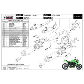 MIVV GP Noir Silencieux Double Échappement Homologué pour KAWASAKI Z 1000 2007-2009