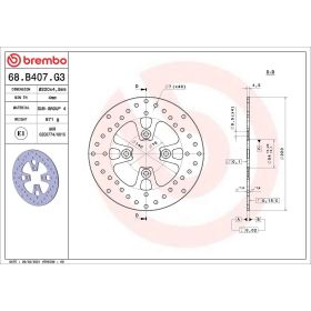 Disque frein fixe BREMBO 68B407G3 série or acier inoxydable D.220 épaisseur 4,5 mm 4 trous