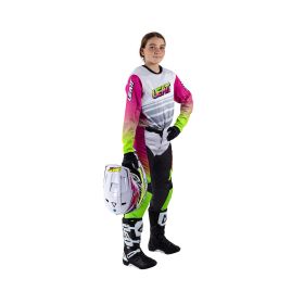 LEATT Moto 3.5 Ride Kinder Set Retro Rosa Weiß Trikot und Hose