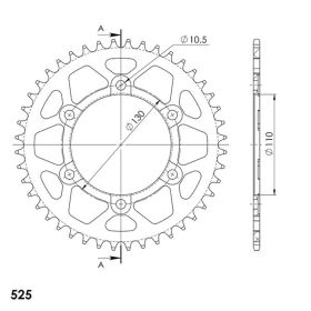 CORONA IN ALLUMINIO PASSO 525 - Z 44 DENTI (DIS.13815)