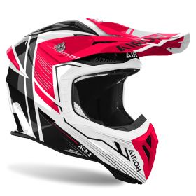 Motocross-Helm AIROH Aviator Ace 2 Engine Weiß Rot Glanz