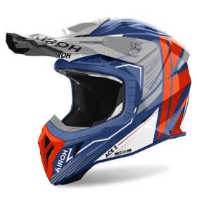 Casco Motocross AIROH Aviator Ace 2 Engine Rosso Blu Ceruleo Lucido