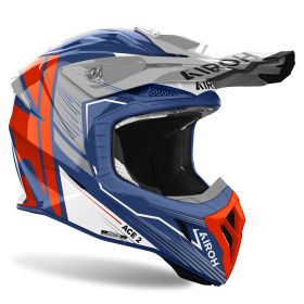 Motocross-Helm AIROH Aviator Ace 2 Engine Roter himmelblauer Glanz