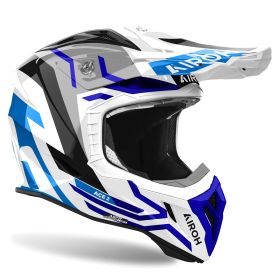Motocross-Helm AIROH Aviator Ace 2 Ground Weißblau Glänzend