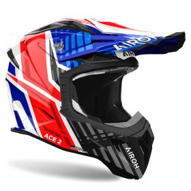 Motocross-Helm AIROH Aviator Ace 2 Proud Schwarz Blau Rot Glänzend