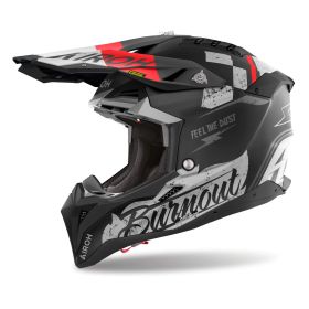Motocross-Helm AIROH Aviator 3 Burnout Schwarz Grau Fluo Rot Matt