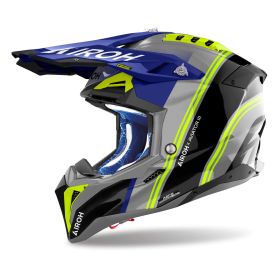Motocross-Helm AIROH Aviator 3 Hima Schwarz Grau Blau Glänzend