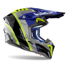 Casco Motocross AIROH Aviator 3 Hima Nero Grigio Blu Lucido