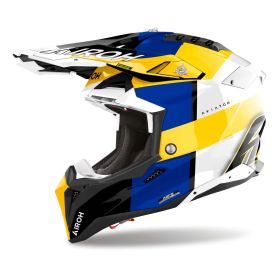 Motocross-Helm AIROH Aviator 3 Monarch Blau Gelb Fluo Glänzend