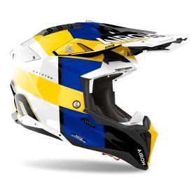 Casco Motocross AIROH Aviator 3 Monarch Blu Giallo Fluo Lucido