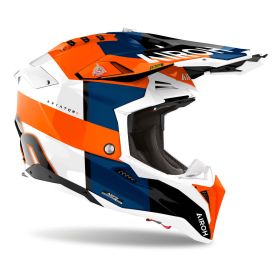 Casco Motocross AIROH Aviator 3 Monarch Blu Bianco Arancio Lucido