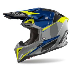 Casque de Motocross AIROH Aviator 3 Push Gris Bleu Brillant