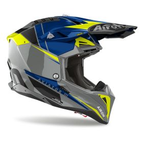 Casco Motocross AIROH Aviator 3 Push Grigio Blu Lucido
