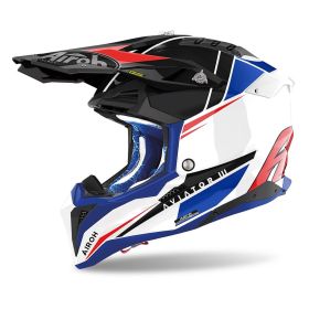 Motocross-Helm AIROH Aviator 3 Push Blau Weiß Rot Glänzend