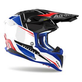 Motocross-Helm AIROH Aviator 3 Push Blau Weiß Rot glänzend