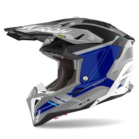 Motocross-Helm AIROH Aviator 3 Saber Glänzendes Blaugrau