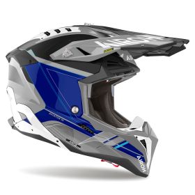 Casco Motocross AIROH Aviator 3 Saber Grigio Blu Lucido