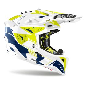 Casco Motocross AIROH Aviator 3 Spin Bianco Giallo Blu Lucido