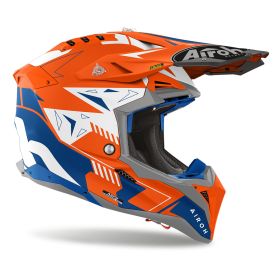 Casco Motocross AIROH Aviator 3 Spin Blu Arancio Fluo Opaco