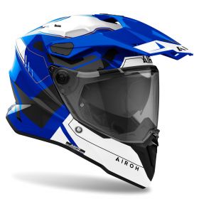 Dual Road Helmet AIROH Commander 2 Reveal White Blue Gloss