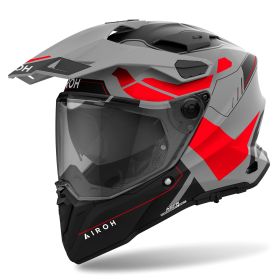 Dual Road Helmet AIROH Commander 2 Reveal Grey Red Fluorescent Matte