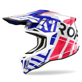 Motocross Helmet AIROH Strycker Brave White Blue Red Gloss