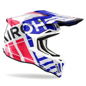 Motocross-Helm AIROH Strycker Brave Weiß Blau Rot glänzend