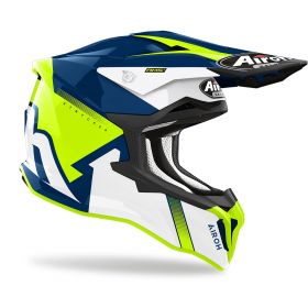 Motocross-Helm AIROH Strycker Blazer Weiß Blau Gelb glänzend