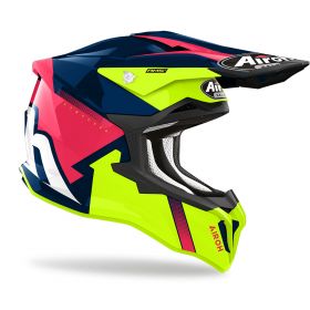 Motocross-Helm AIROH Strycker Blazer Gelb Blau Rosa Glanz