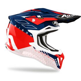 Motocross-Helm AIROH Strycker Skin Weiß Rot Blau glänzend