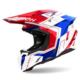 Motocross-Helm AIROH Twist 3 Dizzy Weiß Blau Rot glänzend