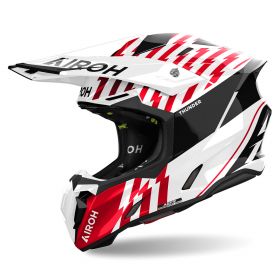 Motocross-Helm AIROH Twist 3 Thunder Weiß Rot Glanz