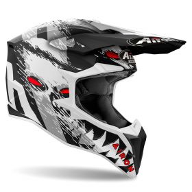 Motocross-Helm AIROH Wraaap Demon Schwarz Weiß Matt