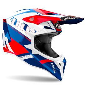 Motocross-Helm AIROH Wraaap Feel Weiß Blau Rot glänzend