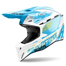 Motocross-Helm AIROH Wraaap Six Days Argentina 2023 Weiß Hellblau