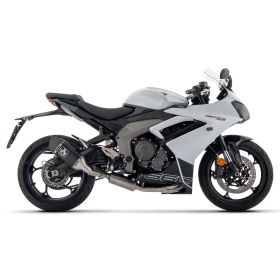 Komplettes ARROW-Rennsportauspuffsystem dunklem Aluminium-Endkappen Triumph Daytona 660