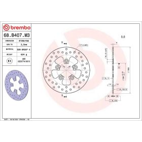 Disque de frein fixe BREMBO 68B407M3 Gold Series D.196 épaisseur 4 mm 5 trous pour PEUGEOT