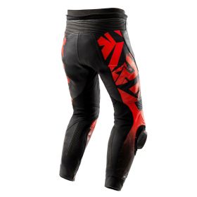 Pantalons de moto en cuir pour hommes REBELHORN INFERNO Noir/Rouge Fluo