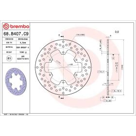 Disque frein fixe BREMBO 68B407C9 série or acier inoxydable D.245 épaisseur 5 mm 6 trous