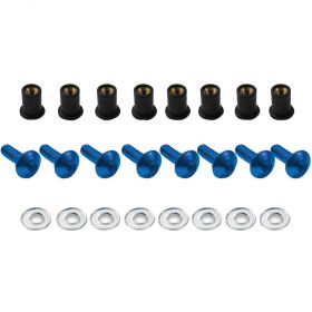 SET OF 8 WINDSCREEN SCREWS ANODIZED WITH RUBBERIZED NUT BLUE BCR