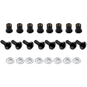 SET OF 8 WINDSCREEN SCREWS ANODIZED WITH RUBBERIZED NUT BLACK BCR