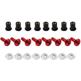 SET OF 8 WINDSCREEN SCREWS ANODIZED WITH RUBBERIZED NUT RED BCR