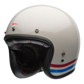 Jet Helmet Cafe Racer Bell Custom 500 Stripes Pearl White