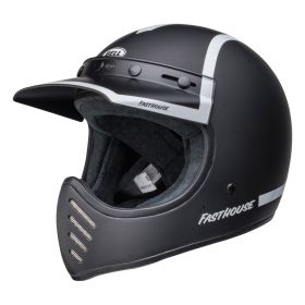Enduro Helm Bell Moto-3 Fasthouse Old Road Mattschwarz Glänzend Weiß