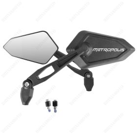PAIR OF MIRRORS MIRROR APPROVED STREET BLACK WHITE LOGO PEUGEOT METROPOLIS