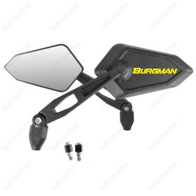PAIR OF MIRRORS MIRROR APPROVED STREET BLACK YELLOW LOGO SUZUKI BURGMAN 250 400