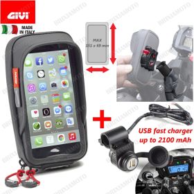 SUPPORT SMARTPHONE MOTO SPECCHIO 81X160 GIVI S957B + 2 USB DE GUIDON