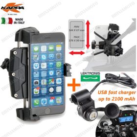 SUPPORT SMARTPHONE MOTO SPECCHIO KAPPA KS920L + CHARGEUR USB DE GUIDON