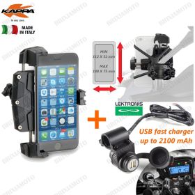SUPPORT SMARTPHONE MOTO SPECCHIO KAPPA KS920M + 2 CHARGEUR USB DE GUIDON