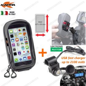 SUPPORT SMARTPHONE MOTO SPECCHIO 71X139 KAPPA KS956B + 2 USB DE GUIDON